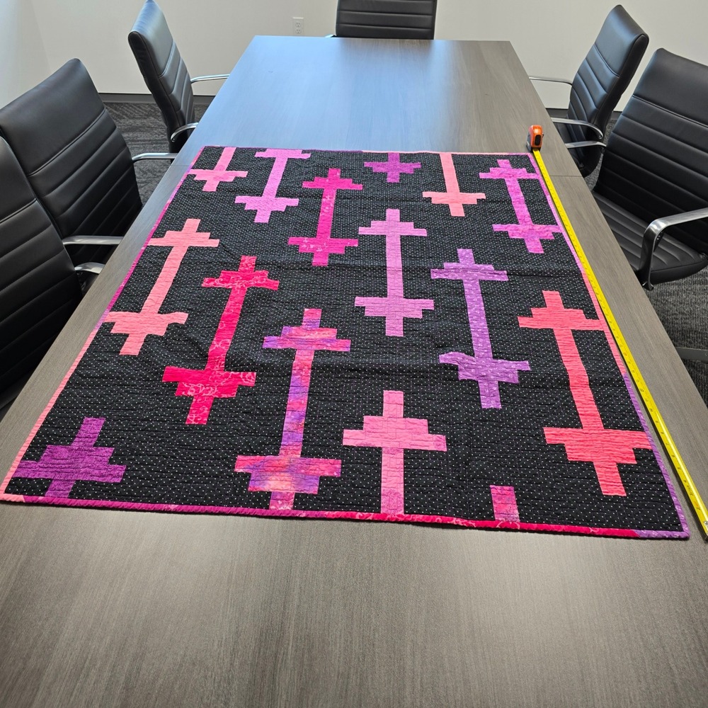 Handmade Modern Patchwork Quilt Pink Purple Cross Plus Sign Minky Back 54x40